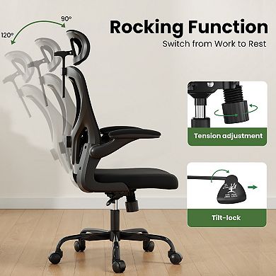 High Back Office Chair with Headrest, Armrests and Adjustable Lumbar Support