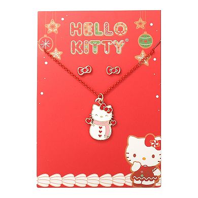 Hello Kitty Snowman Necklace & Bow Earrings Set Officially Licensed 16" + 3"