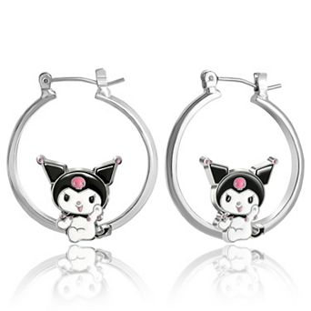 Sanrio Hello Kitty & Friends Enamel Hoop Earrings, Official License - Kuromi