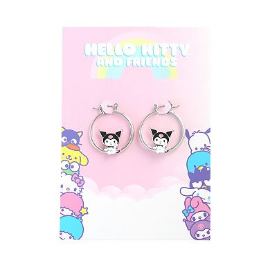Sanrio Hello Kitty & Friends Enamel Hoop Earrings, Official License - Kuromi