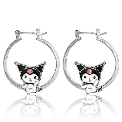 Sanrio Hello Kitty & Friends Enamel Hoop Earrings, Official License - Kuromi