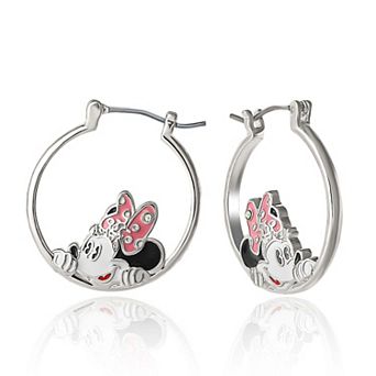 Disney Minnie Mouse Silver Hoop Earrings With Crystal Accent