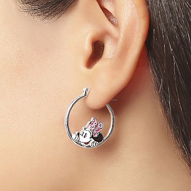 Disney Minnie Mouse Silver Hoop Earrings With Crystal Accent