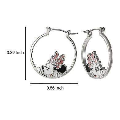 Disney Minnie Mouse Silver Hoop Earrings With Crystal Accent