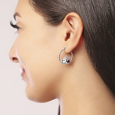 Disney Minnie Mouse Silver Hoop Earrings With Crystal Accent