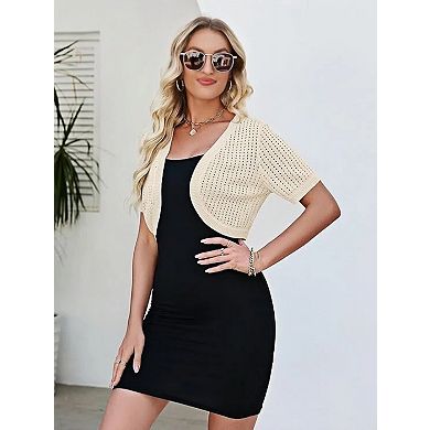 Women's Short Sleeve Bolero Shrug Open Front Cardigan Lightweight Knit Sweater