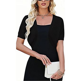 Women's Short Sleeve Bolero Shrug Open Front Cardigan Lightweight Knit Sweater