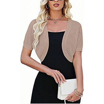 Women's Short Sleeve Bolero Shrug Open Front Cardigan Lightweight Knit Sweater