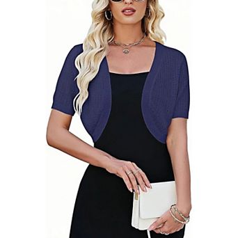 Women's Short Sleeve Bolero Shrug Open Front Cardigan Lightweight Knit Sweater