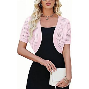 Women's Short Sleeve Bolero Shrug Open Front Cardigan Lightweight Knit Sweater