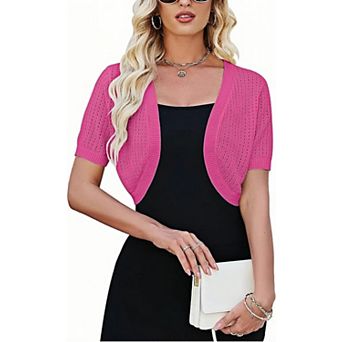 Women's Short Sleeve Bolero Shrug Open Front Cardigan Lightweight Knit Sweater