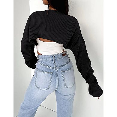 Women's Crop Cardigan Drop Shoulder Knit Bolero Shrug Y2K Cute Top Sweater Fashion Trendy Outfit