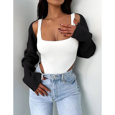 Women's Crop Cardigan Drop Shoulder Knit Bolero Shrug Y2K Cute Top Sweater Fashion Trendy Outfit