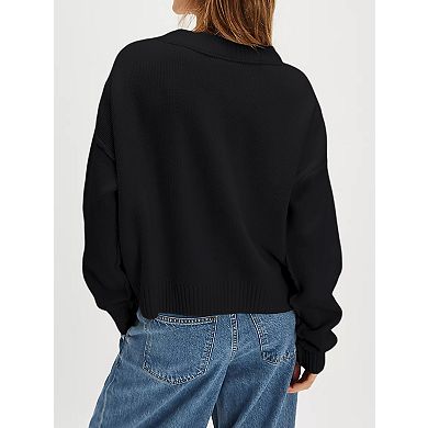 Women's V-Neck Fall Sweater Casual Long Sleeve Pullover