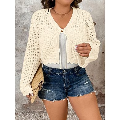 Womens Plus Size Lightweight Cardigan Sweater Open Front Long Sleeve Knitted Cropped Shrug
