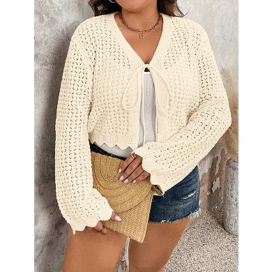 Womens Plus Size Lightweight Cardigan Sweater Open Front Long Sleeve Knitted Cropped Shrug