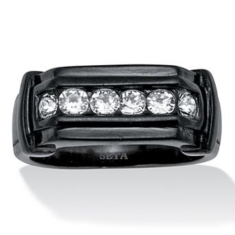 PalmBeach Jewelry Men's Round Crystal Black Ion-Plated Stainless Steel Ring