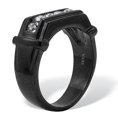 PalmBeach Jewelry Men's Round Crystal Black Ion-Plated Stainless Steel Ring
