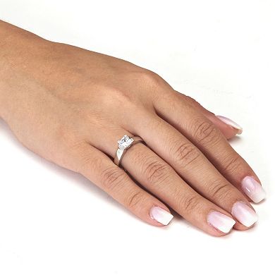 PalmBeach Jewelry .90 CW Princess Cut Cubic Zirconia Platinum-Plated Sterling Silver Ring