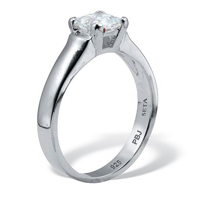 PalmBeach Jewelry .90 CW Princess Cut Cubic Zirconia Platinum-Plated Sterling Silver Ring