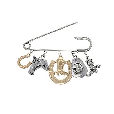 Jessica Simpson 20th Anniversary Mixed Metal Rodeo Charm Safety Pin Brooch