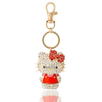 Hello Kitty Crystal Pavé Bag Charm Keychain Red Dress Officially Licensed Sanrio