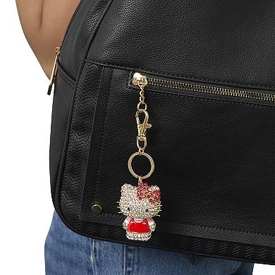 Hello Kitty Crystal Pavé Bag Charm Keychain Red Dress Officially Licensed Sanrio