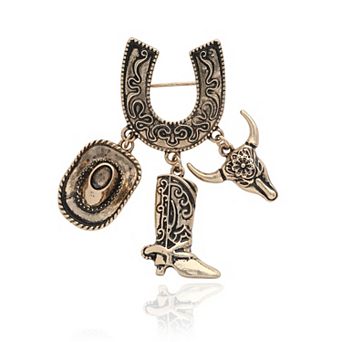Jessica Simpson 20th Anniversary Gold-Tone Rodeo Brooch with Western Charms
