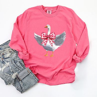 Valentine Goose Coquette - Women's Garment Dyed Long Sleeve Graphic T-Shirt