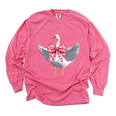 Valentine Goose Coquette - Women's Garment Dyed Long Sleeve Graphic T-Shirt