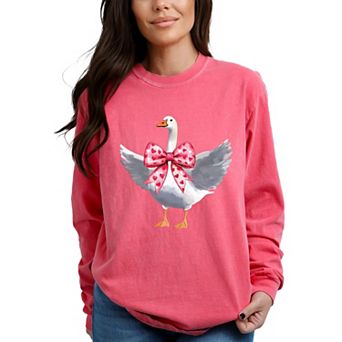 Valentine Goose Coquette - Women's Garment Dyed Long Sleeve Graphic T-Shirt