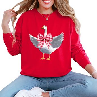 Valentine Goose Coquette - Women's Garment Dyed Long Sleeve Graphic T-Shirt