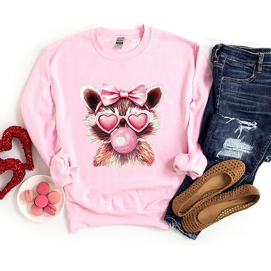 Valentine Raccoon With Bubblegum - Women's Graphic Sweatshirt