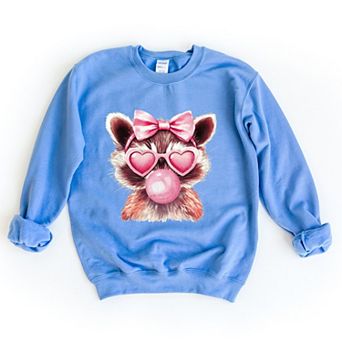 Valentine Raccoon With Bubblegum - Women's Graphic Sweatshirt