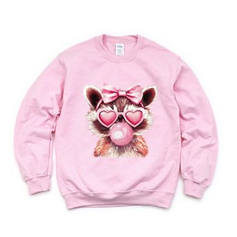 Valentine Raccoon With Bubblegum - Women's Graphic Sweatshirt