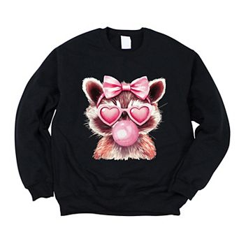 Valentine Raccoon With Bubblegum - Women's Graphic Sweatshirt