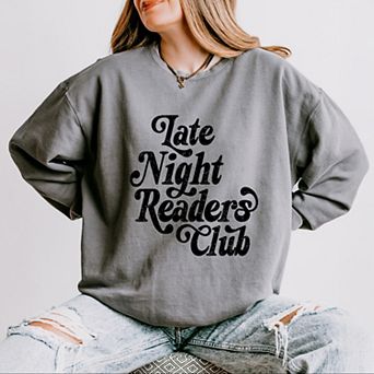 Late Night Readers Club Distressed - Women's Lightweight Garment Dyed Sweatshirt