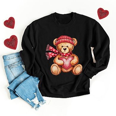 Valentine Teddy Bear Beanie - Women's Graphic Sweatshirt