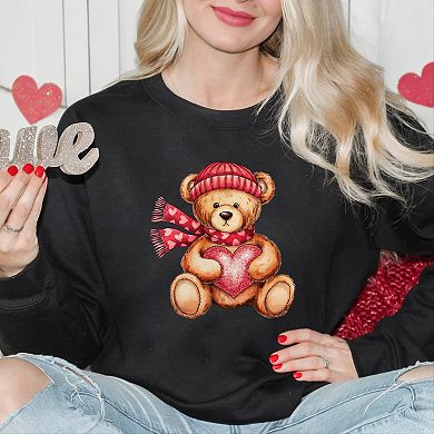 Valentine Teddy Bear Beanie - Women's Graphic Sweatshirt
