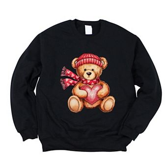 Valentine Teddy Bear Beanie - Women's Graphic Sweatshirt