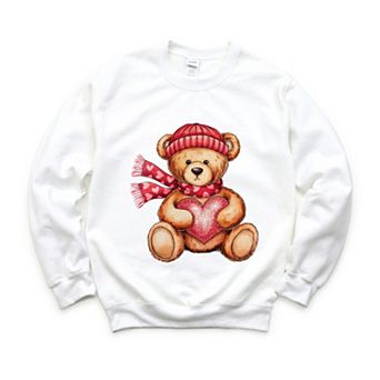Valentine Teddy Bear Beanie - Women's Graphic Sweatshirt