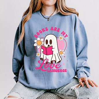 Books Are My Love Language Ghost - Women's Lightweight Garment Dyed Sweatshirt