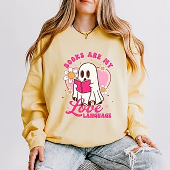 Books Are My Love Language Ghost - Women's Lightweight Garment Dyed Sweatshirt