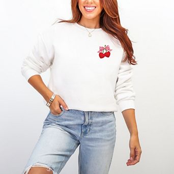Cherry Hearts Pink Bow Patchwork Print - Women's Graphic Sweatshirt