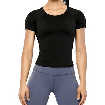 Women's Workout Crop Tops Lightweight Short Sleeve Yoga Athletic Running Shirts