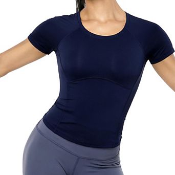 Women's Workout Crop Tops Lightweight Short Sleeve Yoga Athletic Running Shirts