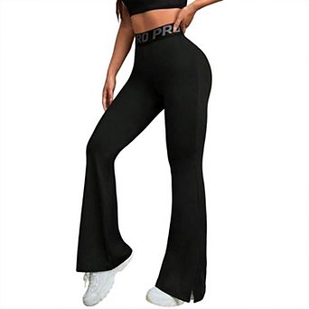 Women's Summer Fall High Waisted Skinny Yoga Flare Long Pants Casual Split Hem Stretch Leggings