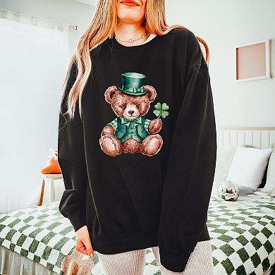 St. Patrick's Bear Clover - Women's Lightweight Garment Dyed Sweatshirt