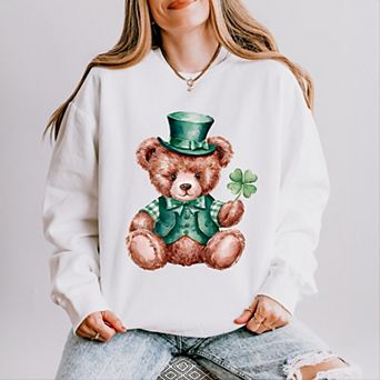 St. Patrick's Bear Clover - Women's Lightweight Garment Dyed Sweatshirt
