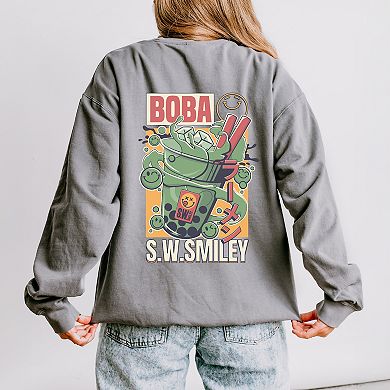 S.W.Smiley Boba - Women's Lightweight Garment Dyed Sweatshirt